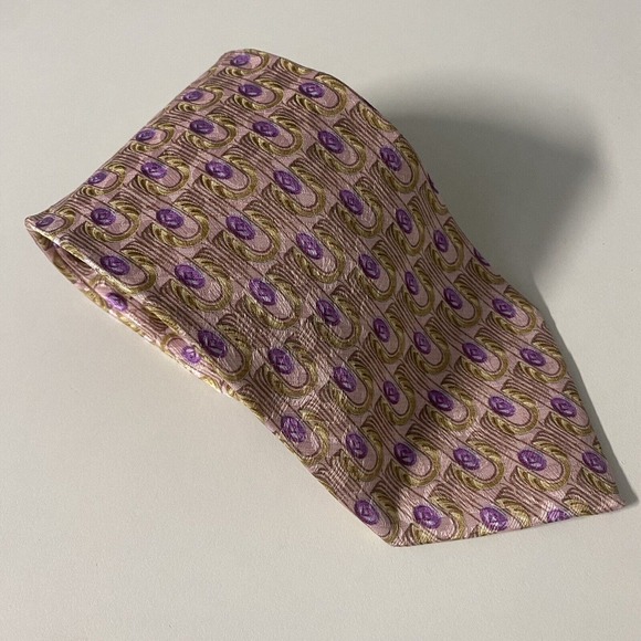 Ermenegildo Zegna Tie Pink Purple Gold Geometric 100% Silk Necktie 57.5"… - Picture 2 of 8